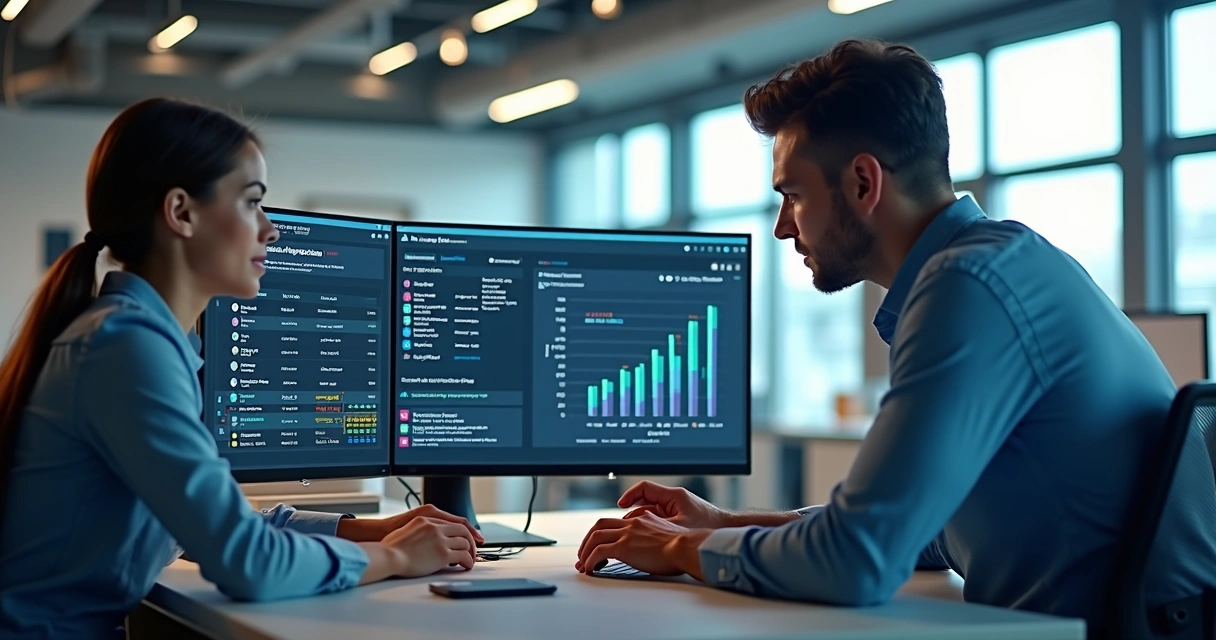 Equipe de vendas usando tecnologias digitais para aumentar a produtividade na captura do contato correto