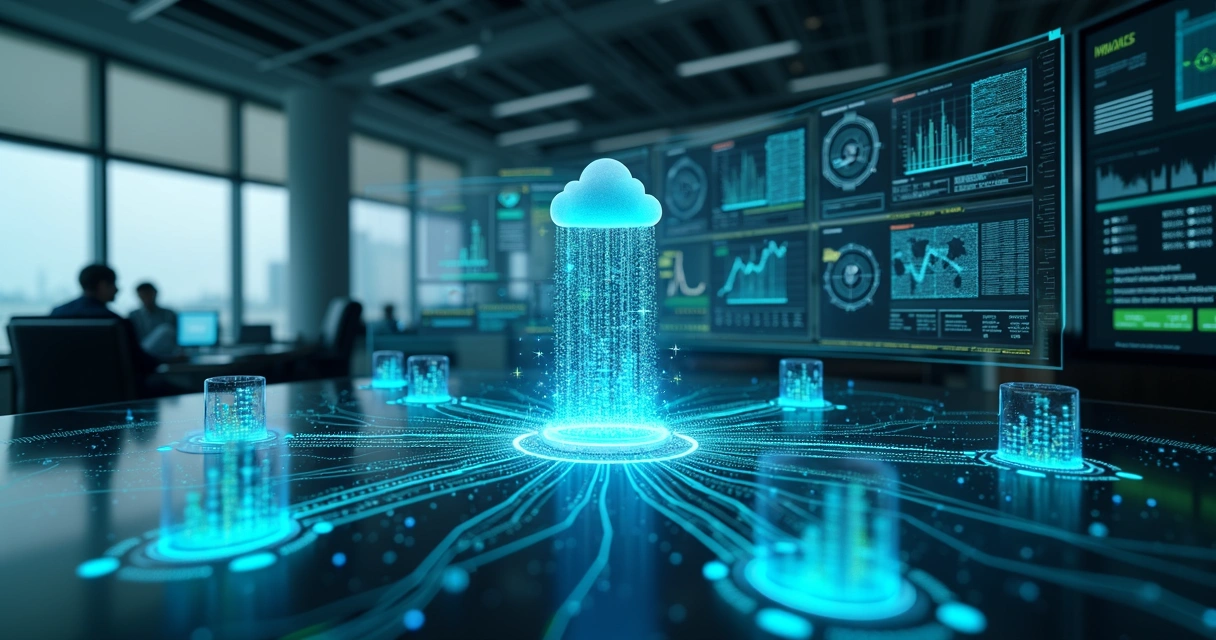 Representação do processo de enriquecimento de dados waterfall com múltiplas fontes integradas e dados fluindo entre sistemas digitais