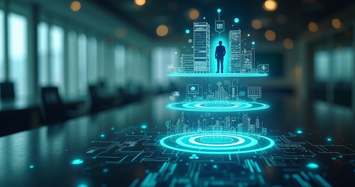 Representação dos três níveis de dados de intenção com gráficos e ícones digitais