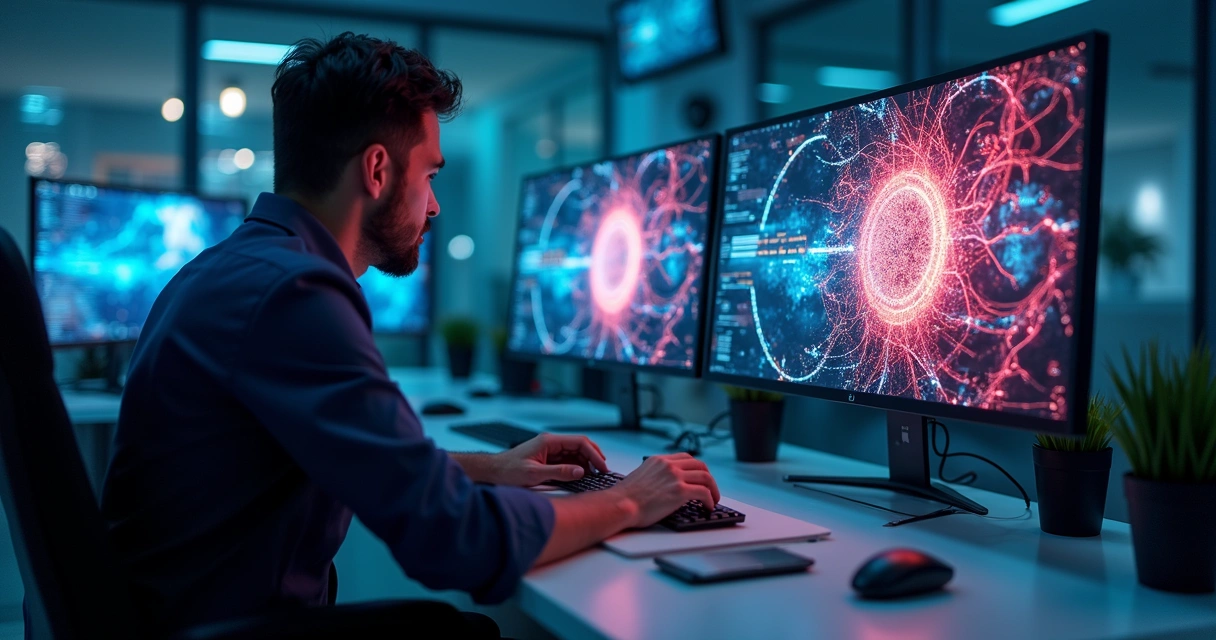 Equipe analisando dados em telas de computador sobre geração de leads qualificados para tecnologia
