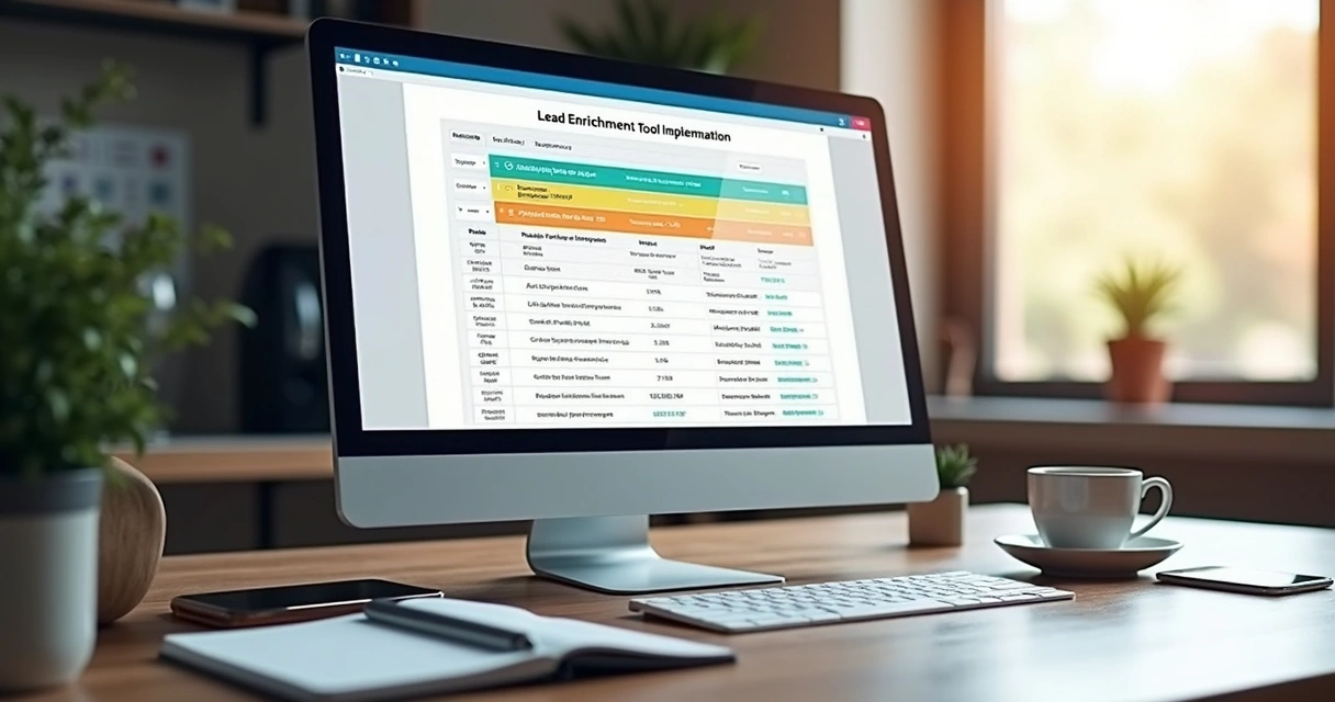 Checklist digital em tela de computador mostrando etapas de implantação de ferramentas de enriquecimento de leads