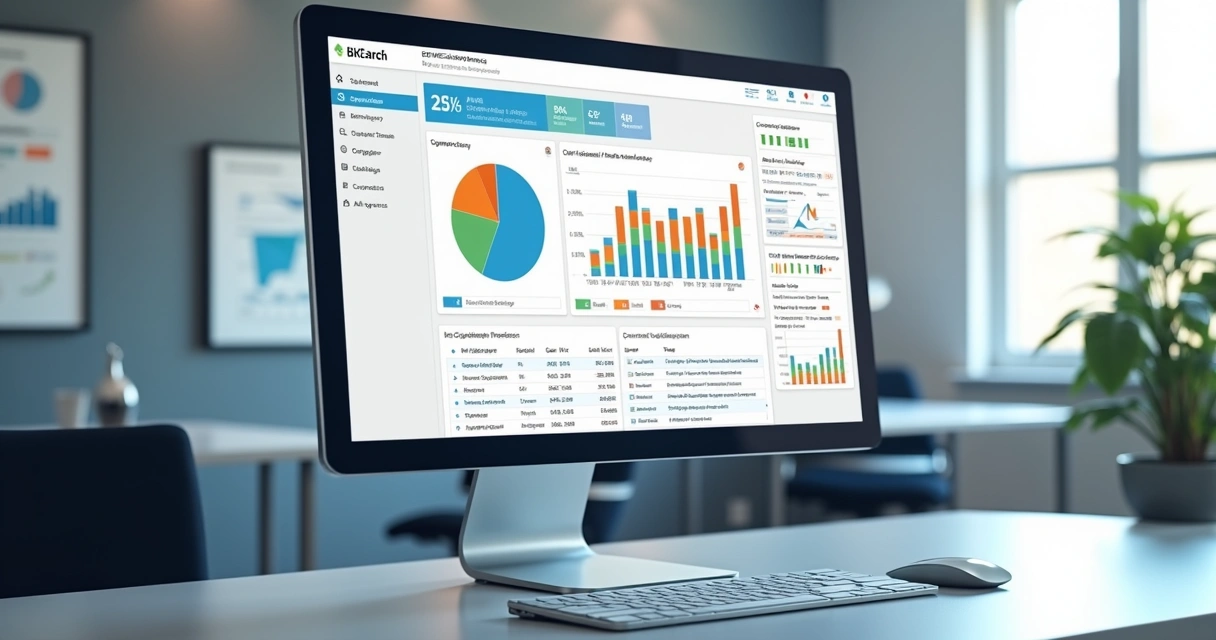 Tela detalhada de um painel de software de prospecção B2B mostrando gráficos, filtros segmentados e dados de leads integrados a CRM