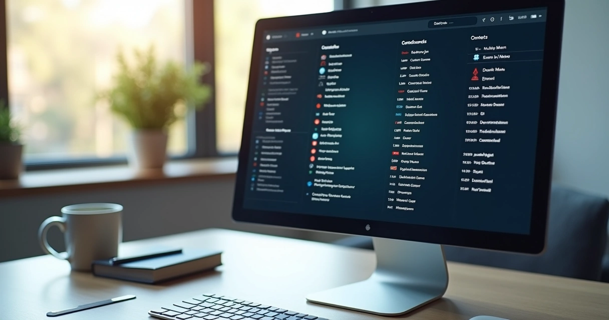 Tela de computador mostrando uma lista de contatos digitais com e-mails, telefones e dados empresariais organizados em colunas