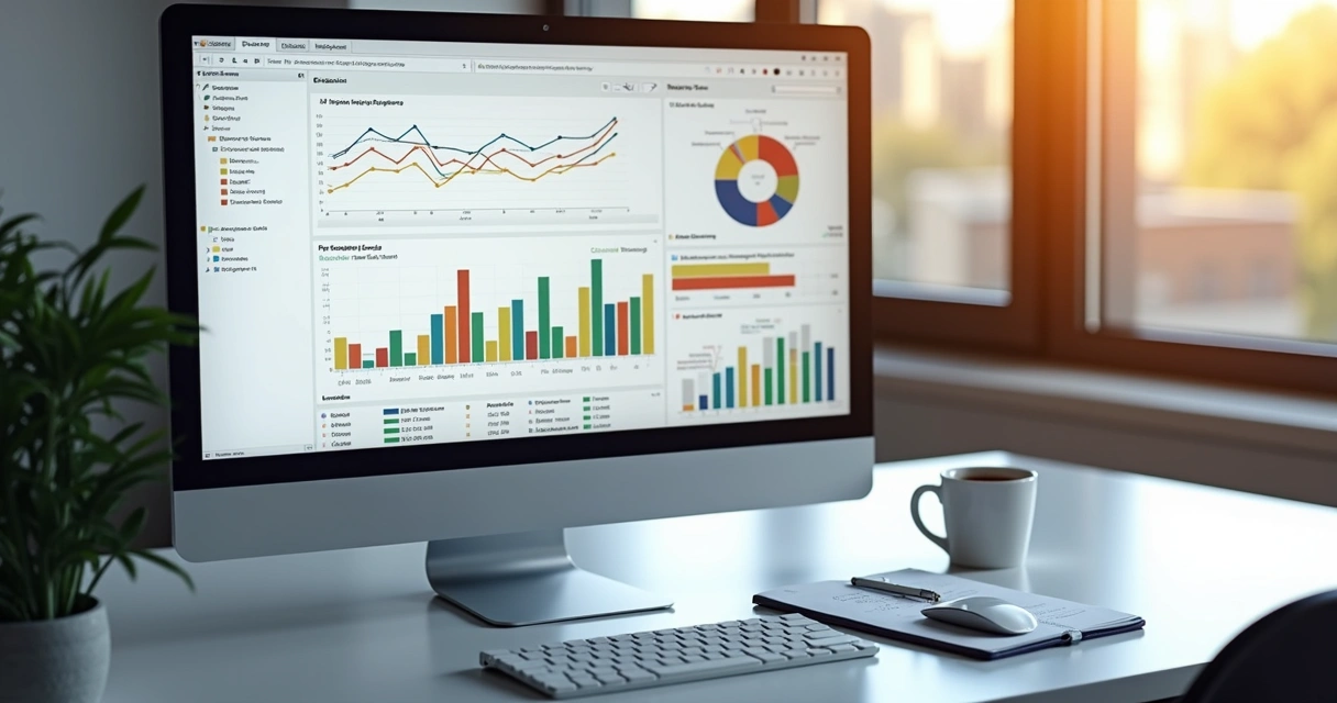 Dashboard com gráficos de CPL, CPA e ROI em marketing B2B, com tela mostrando dados e análises detalhadas