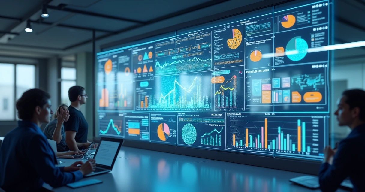 Tela digital com gráficos, dados e estatísticas de vendas B2B em ambiente moderno