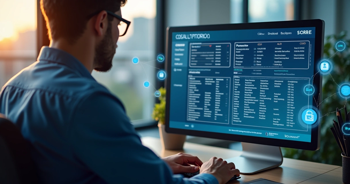 Pessoa consultando CPF em plataforma digital segura no computador com dados validados exibidos na tela