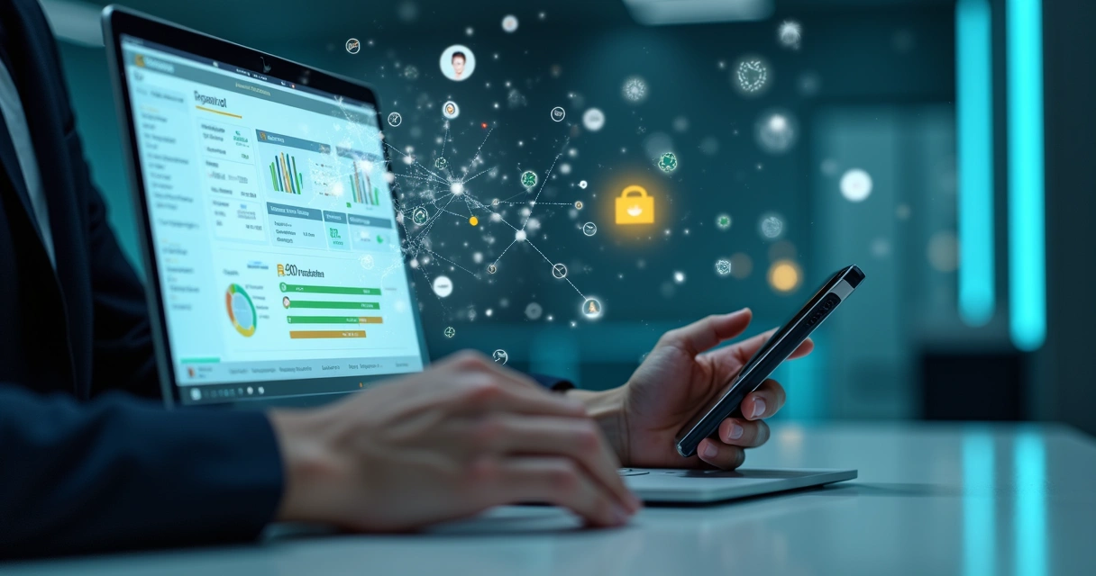 Profissional analisando dados cadastrais em tela enquanto faz consulta por telefone