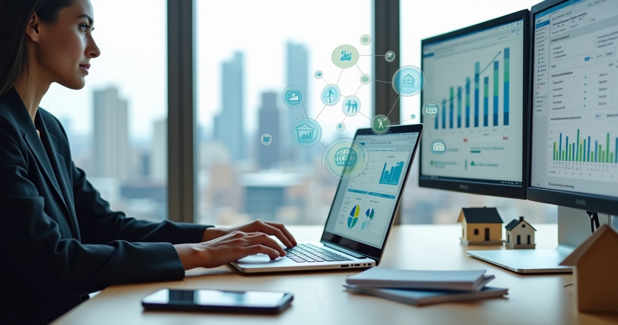 Corretor imobiliário usando notebook para gerar leads online