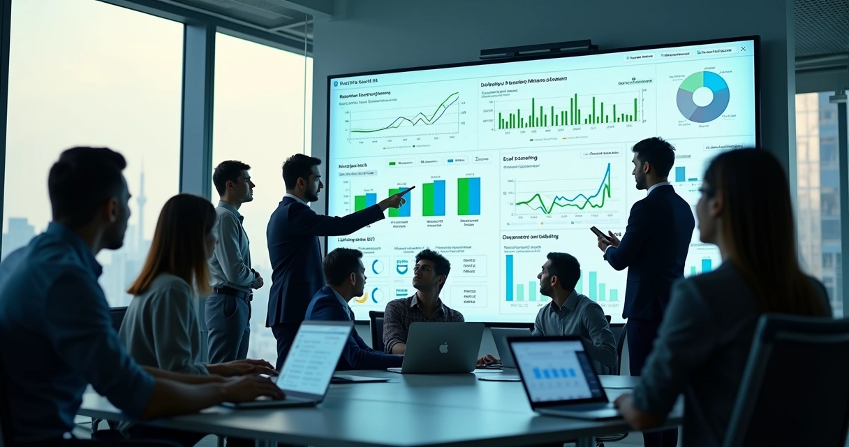 Dashboard com equipe analisando ferramentas de vendas B2B integradas