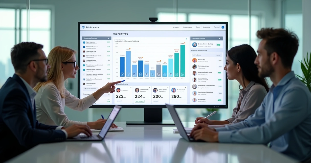 Equipe de marketing analisando painel com funil de e-mails B2B e segmentação por empresa