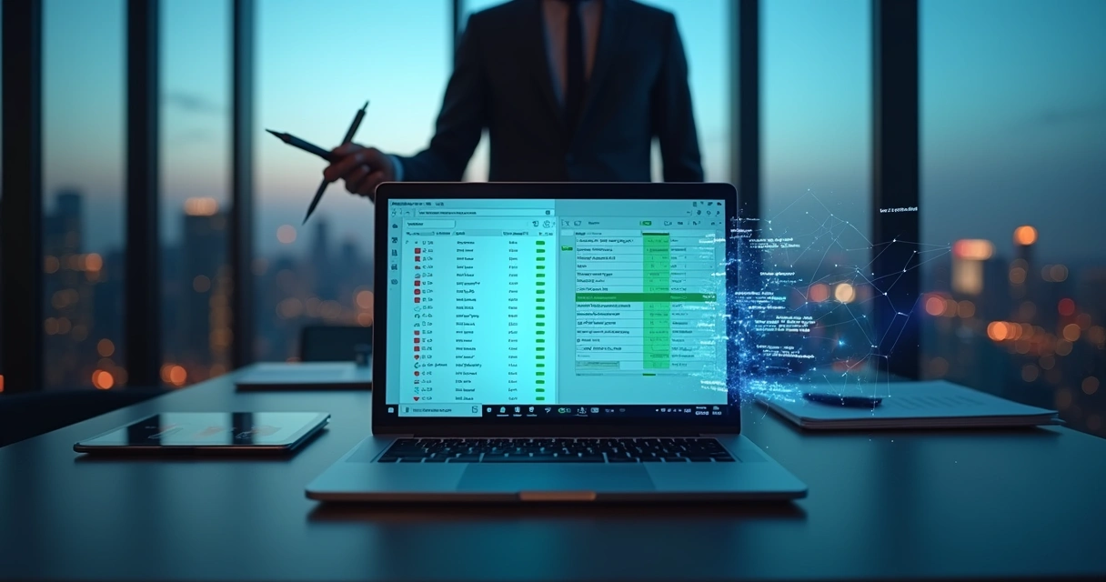 Executivo comparando listas de leads B2B em tela com dados limpos e dados confusos