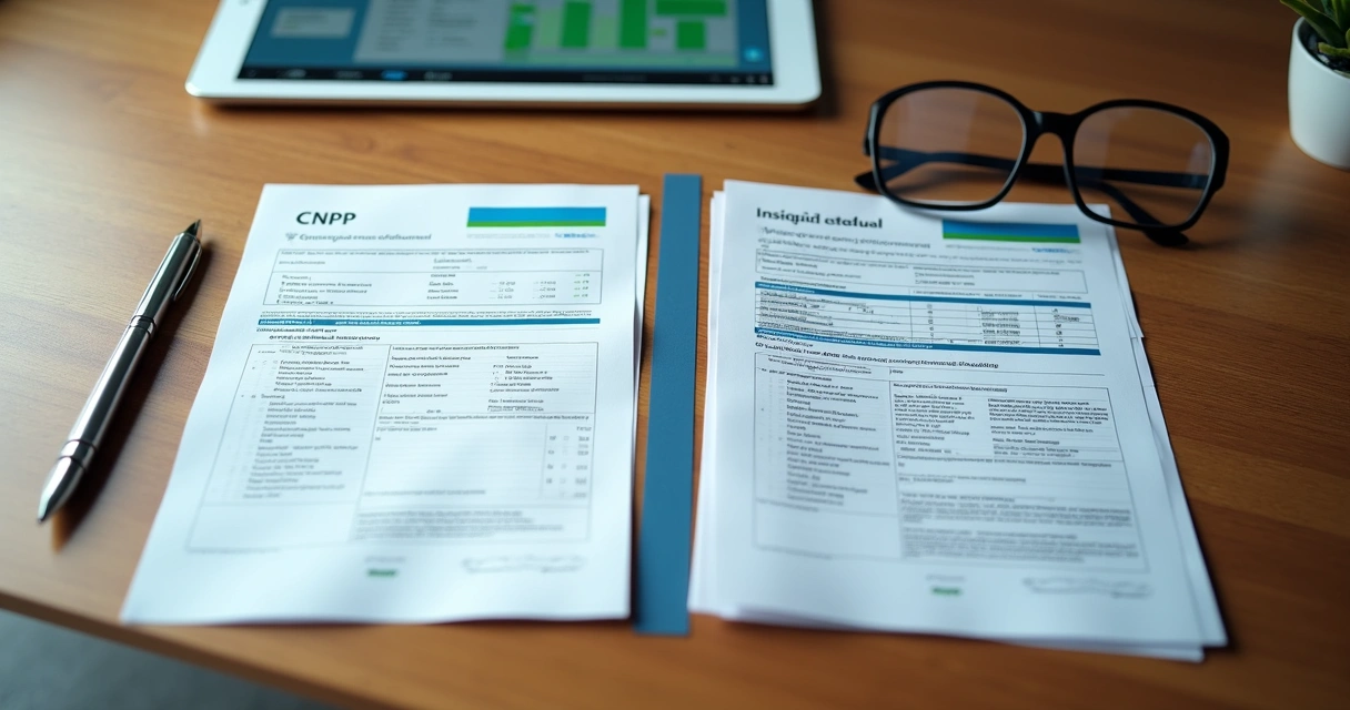 Documentos de empresa com CNPJ e inscrição estadual organizados sobre mesa de escritório