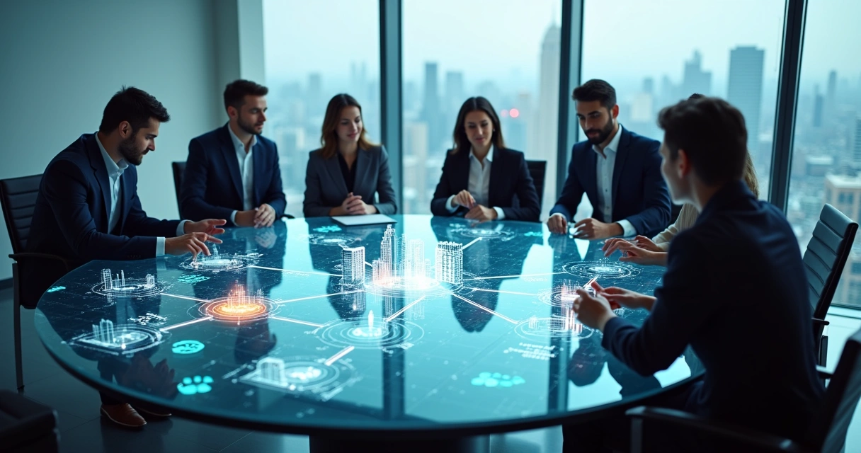 Equipes de marketing e vendas SaaS alinhando estratégia ABM em mesa redonda digital