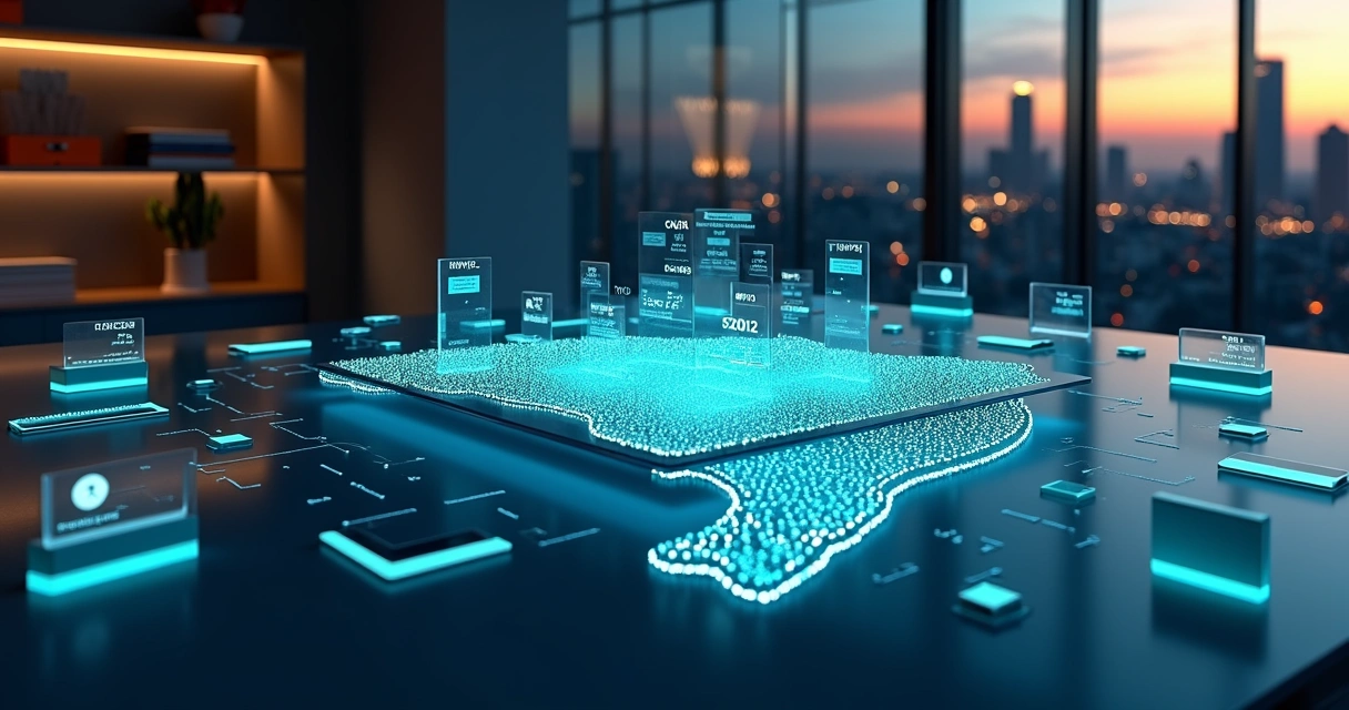 Mapa do Brasil formado por blocos de dados empresariais