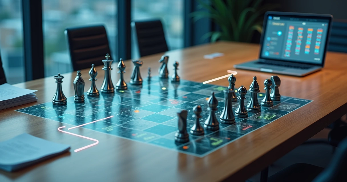 Tabuleiro com peças representando cargos decisores em estratégia de mailing B2B