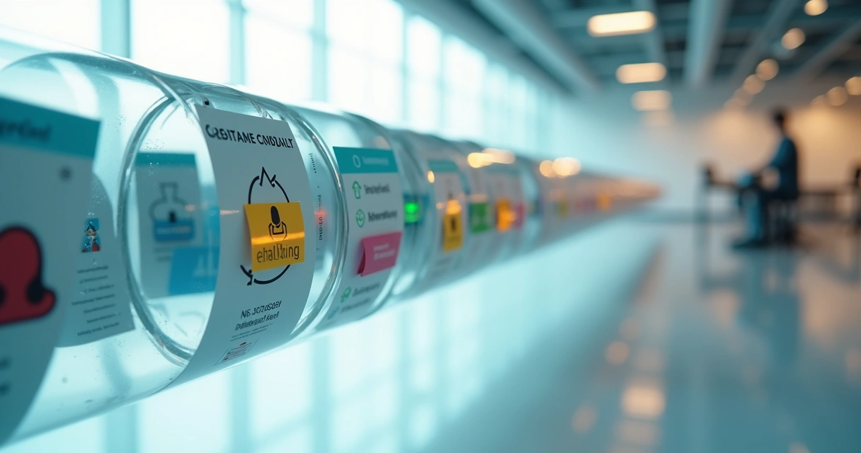 Fluxo de cartões de contato empresariais passando por tubos transparentes que filtram dados B2B