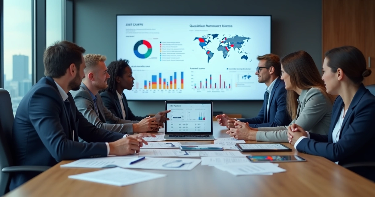 Equipe de empresa de cobrança analisando painel de leads e indicadores de desempenho